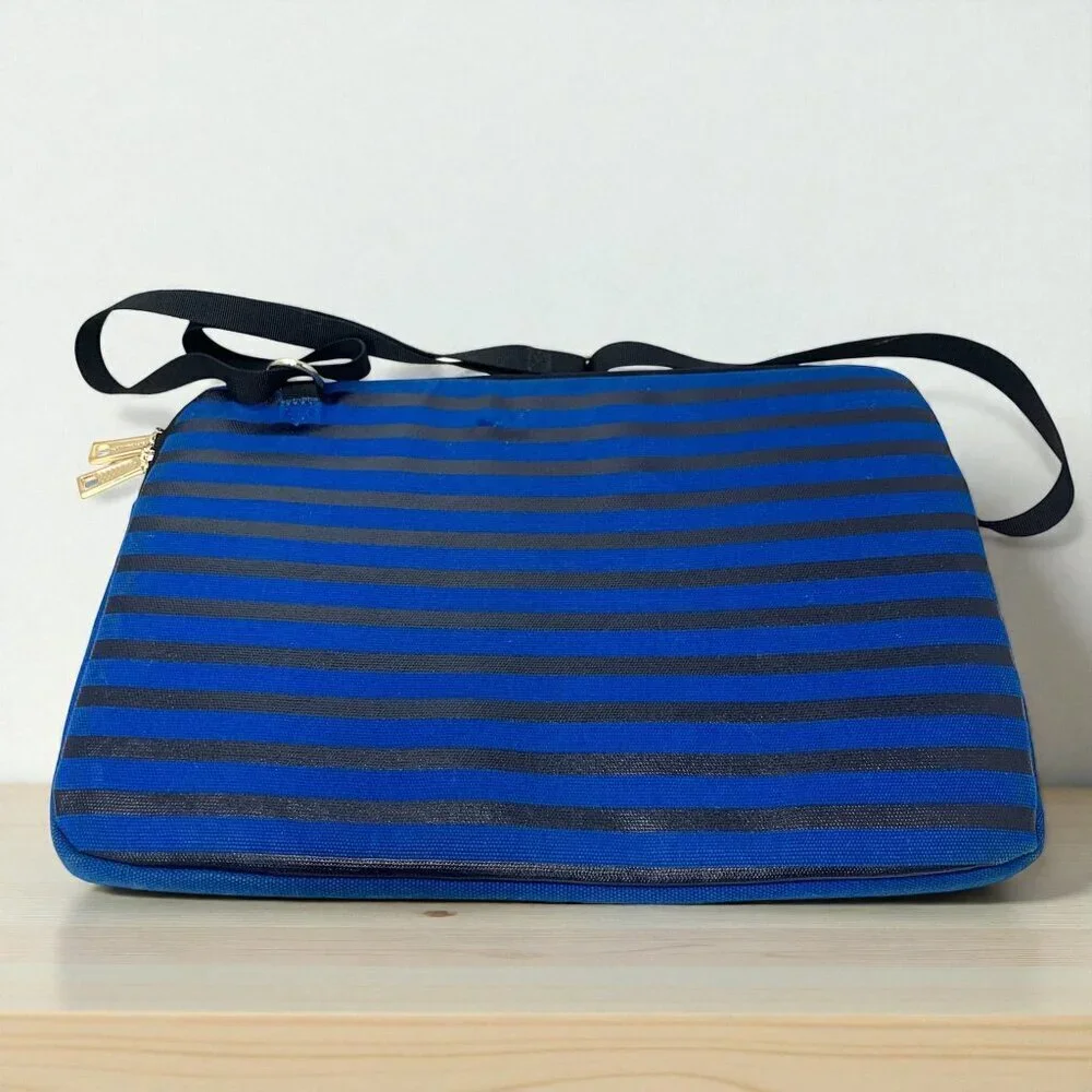 Rebecca Minkoff Blue & Black Striped Laptop Case With Shoulder Strap 14.5x11x1